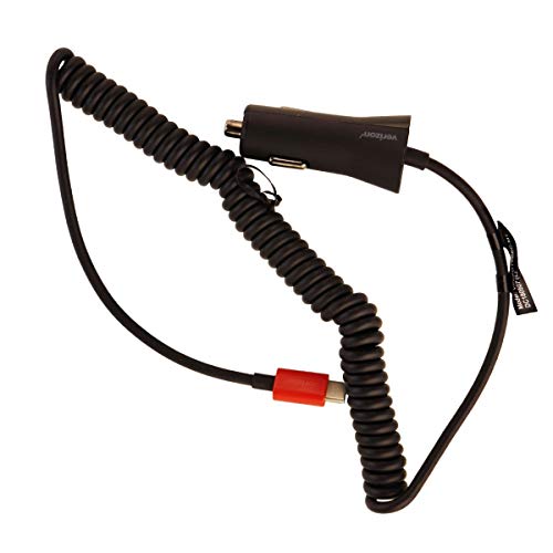 VERIZON OEM 6FT. 5V/3A FAST CHARGE COIL TYPE-C USB CAR CHARGER BLACK FOR SAMSUNG HTC LG MOTOROLA