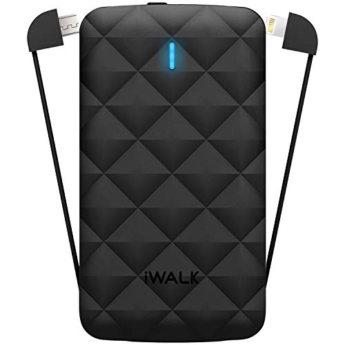 IWALK DUO UNIVERSAL 3000MAH RECHARGEABLE BACKUP BATTERY WITH LED DISPLAY & BUILT-IN MFI/MICRO-USB FLEXIBLE CABLES (BLACK)