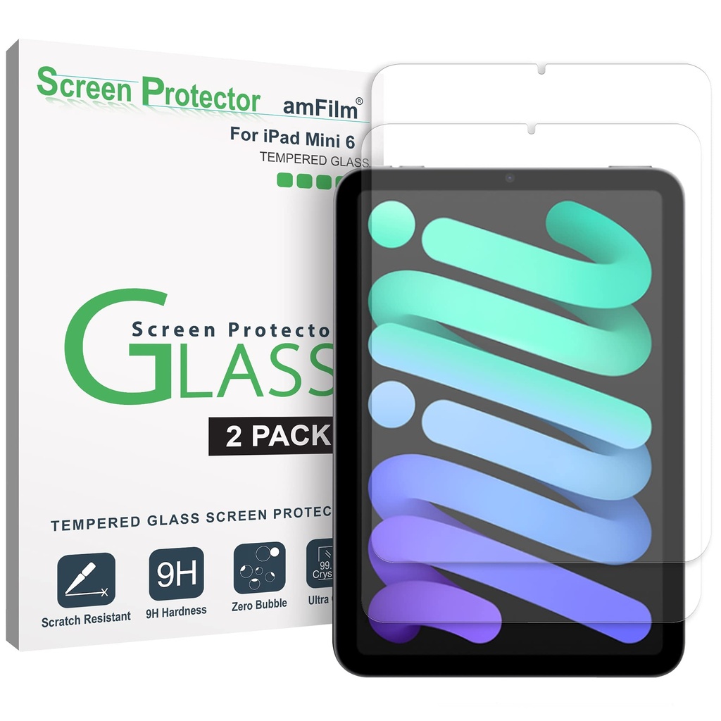 AMFILM SCREEN PROTECTOR FOR IPAD MINI 7 (2024, 7TH GEN) /IPAD MINI 6 (2021, 6TH GEN), 8.3-INCH APPLE PENCIL 2ND COMPATIBLE 9H TEMPERED GLASS FILM, 2 PACK