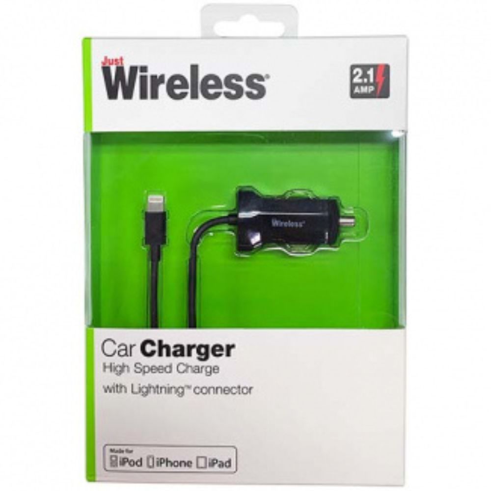 JUST WIRELESS APPLE LIGHTNING 2.1 AMP CAR CHARGER - BLACK
