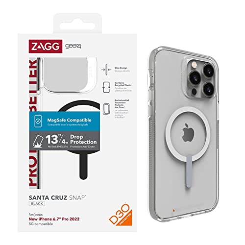 GEAR4 ZAGG SANTA CRUZ SNAP CASE APPLE IPHONE 14 PRO MAX, D30 DROP PROTECTION UP TO (13FT│4M), WIRELESS CHARGING COMPATIBLE, REINFORCED TOP, BOTTOM & EDGES - BLACK
