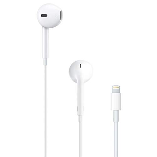 APPLE EARPODS HEADPHONES WITH LIGHTNING CONNECTOR. MICROPHONE WITH BUILT-IN REMOTE TO CONTROL MUSIC, PHONE CALLS, AND VOLUME. WIRED EARBUDS FOR IPHONE